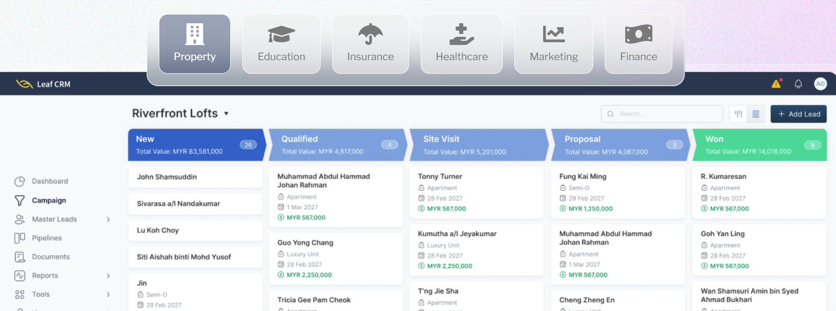 screenshot of Leaf CRM